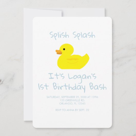 Rubber Duck Stripe First Birthday Party Invitation 招待状 (正面)
