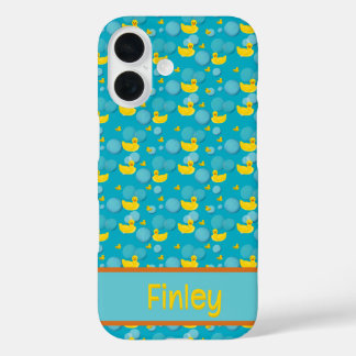 Rubber ducks and bubbles pattern iPhone 16ケース