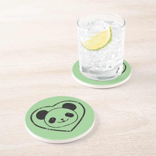 Rubber Stamped Panda Bear And Heart コースター (側面)