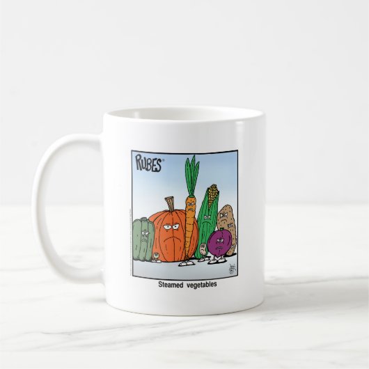 Rubesの漫画のクラシックによって蒸気を発する野菜 コーヒーマグカップ (左)