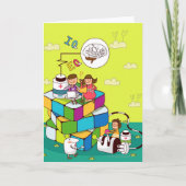 Rubikの立方体のパズルに坐っている女の子を持つ男の子 カード (正面)