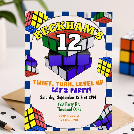 Rubik's Cube Birthday | Puzzle Cube Party 招待状