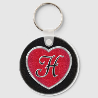 RubyおよびOnyxハートモノグラムのKeychain キーホルダー