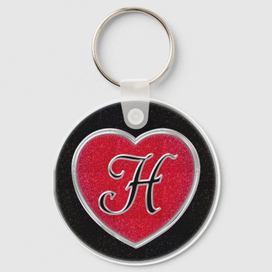 RubyおよびOnyxハートモノグラムのKeychain キーホルダー (正面)