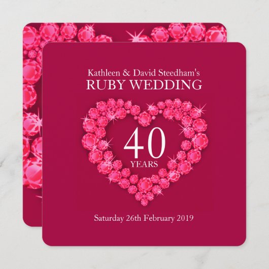 Rubyの結婚ハート40年レッドパーティー招待状 招待状 (正面/裏面)