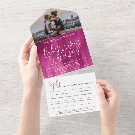 Rubyの結婚第40回フォト音楽要求オプションRSVP オールインワン招待状 (貼ってはがせる)