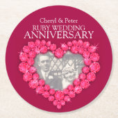 Rubyの結婚記念日ハート写真赤コースター ラウンドペーパーコースター (正面)