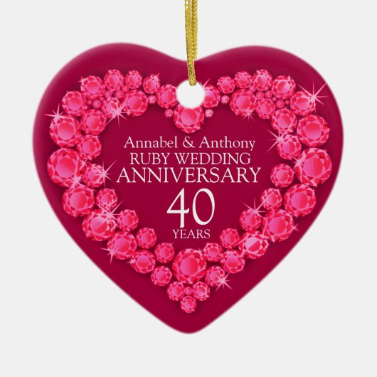 Rubyの結婚記念日赤いハートオーナメント セラミックオーナメント (正面)