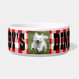 RubyのDiner Dogの名前&フォトレッド&ホワイトチェック ボウル