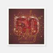 Rubyエレガントと金ゴールド50誕生祝い スタンダードカクテルナプキン (正面)