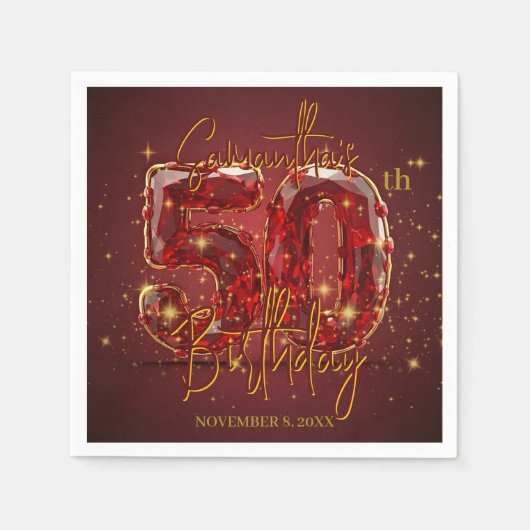 Rubyエレガントと金ゴールド50誕生祝い スタンダードカクテルナプキン (正面)