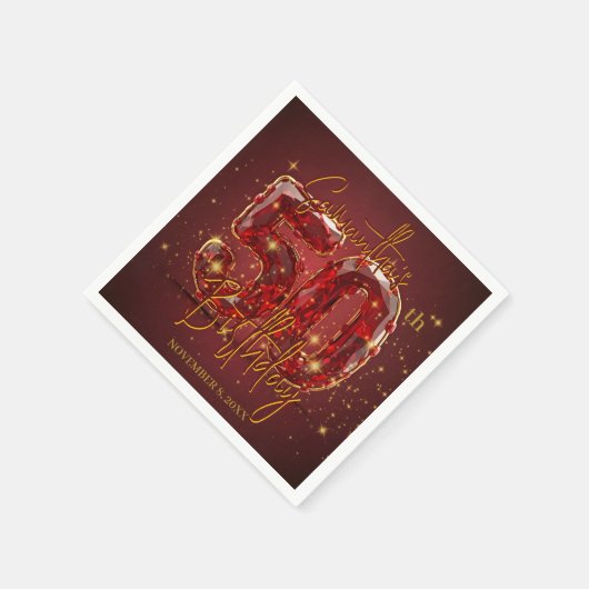 Rubyエレガントと金ゴールド50誕生祝い スタンダードカクテルナプキン (角)