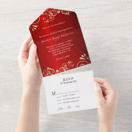 Rubyエレガント Red金ゴールド旋回結婚s オールインワン招待状