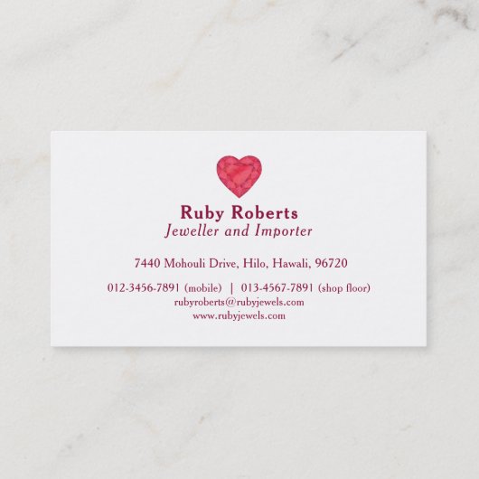 Rubyハートジュエルジュエリー名刺 名刺 (裏面)