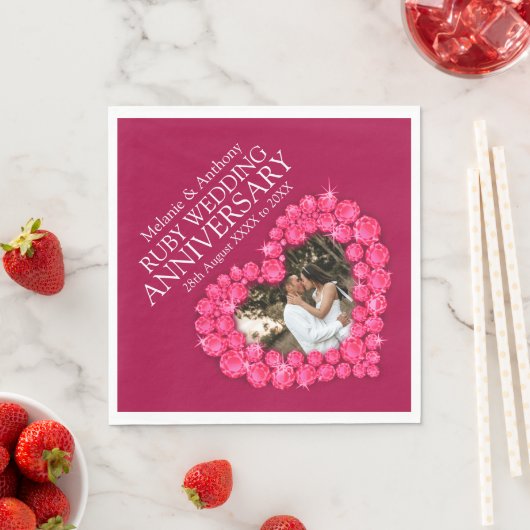 Ruby結婚の40年のハート写真とナプキンの名前 スタンダードランチョンナプキン (インサイチュ)