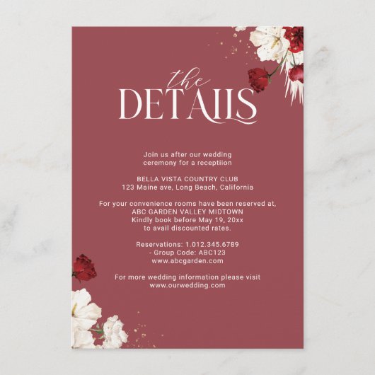 Ruby赤と白フローラ結婚の詳細 エンクロージャーカード (正面)