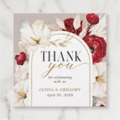 Ruby赤と白フローラ結婚式の引き出物ラベル フェイバータグ (正面)