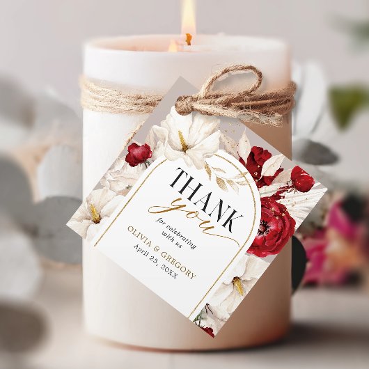 Ruby赤と白フローラ結婚式の引き出物ラベル フェイバータグ