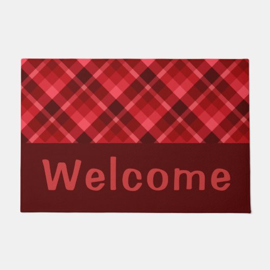Ruby かわいらし Red Plaid Monogram Medium Doormat ドアマット (正面)