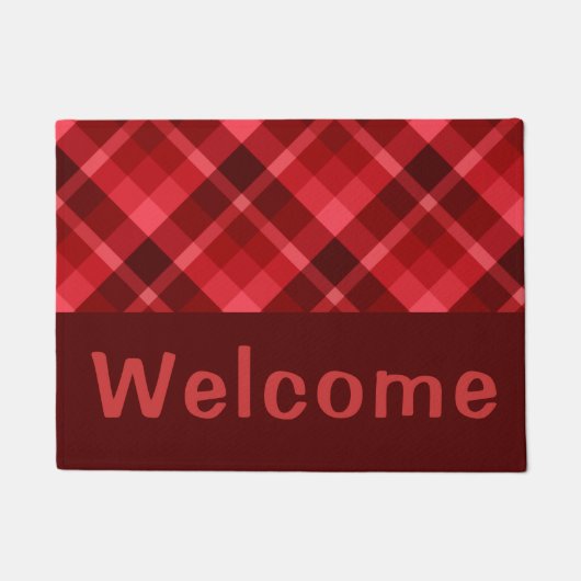 Ruby かわいらし Red Plaid Monogram Small Doormat ドアマット (正面)