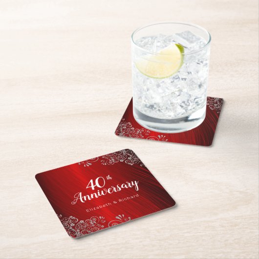 Ruby エレガント Red 40周年記念パーティー スクエアペーパーコースター (インサイチュ)