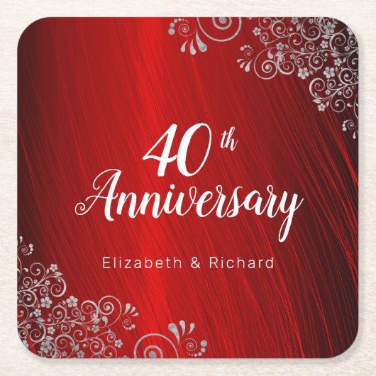 Ruby エレガント Red 40周年記念パーティー スクエアペーパーコースター (正面)