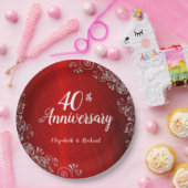 Ruby エレガント Red Swirl 40周年記念 ペーパープレート (パーティー)