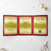 Ruby、金ゴールド写真、QRコード50thサプライズ誕生日 三つ折り招待状 (内部)