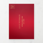 Ruby、金ゴールド写真、QRコード50thサプライズ誕生日 三つ折り招待状 (カバー)