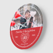 Ruby 40th Wedding Anniversary outline heart custom ラージ壁時計 (傾斜)