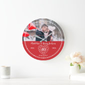 Ruby 40th Wedding Anniversary outline heart custom ラージ壁時計 (ホーム)