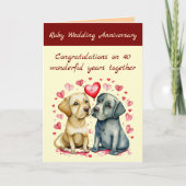 Ruby 40th wedding anniversary yellow dogs card カード (正面)