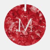 Ruby Birthstone Monogram Personalized Name ガラスオーナメント (裏面)