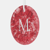 Ruby Birthstone Monogram Personalized Name ガラスオーナメント (正面左)
