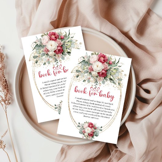 Ruby blush floral baby shower book request card  エンクロージャーカード