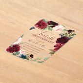 Ruby Burgundy Red Wreath 40th Wedding Anniversary アクリル招待状 (レイダウン)