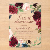 Ruby Burgundy Red Wreath 40th Wedding Anniversary アクリル招待状 (正面)