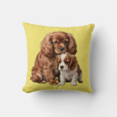 Ruby Cavalier Spaniel and her Blenheim puppy クッション (正面)