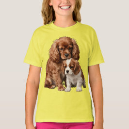 Ruby Cavalier Spaniel and her Blenheim puppy Tシャツ