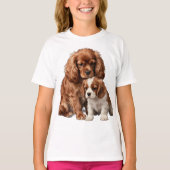 Ruby Cavalier Spaniel and her Blenheim puppy Tシャツ (正面)
