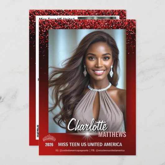 Ruby Glimmer Pageant Promo Card | QR Code 招待状 (正面/裏面)