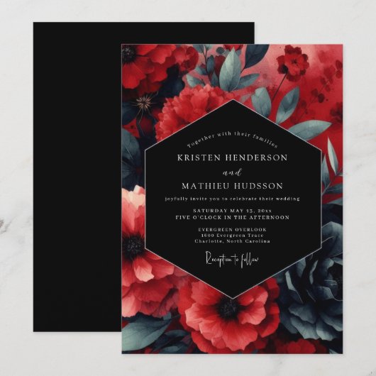 Ruby Nocturne Bloom Wedding 招待状 (正面/裏面)