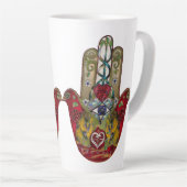 Ruby Pomegranate Heart Red Bird Hamsa カフェラテマグ (右アングル)