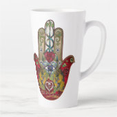 Ruby Pomegranate Heart Red Bird Hamsa カフェラテマグ (右)