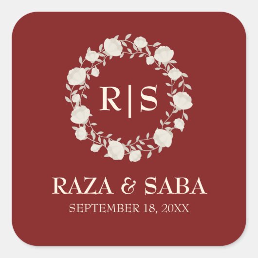 Ruby Radiance Red and Cream Wedding スクエアシール (正面)