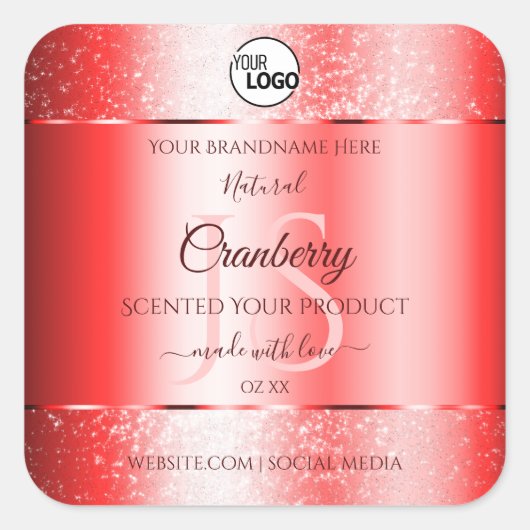 Ruby Redソフトグリッター製品ラベルMonogramロゴ スクエアシール (正面)