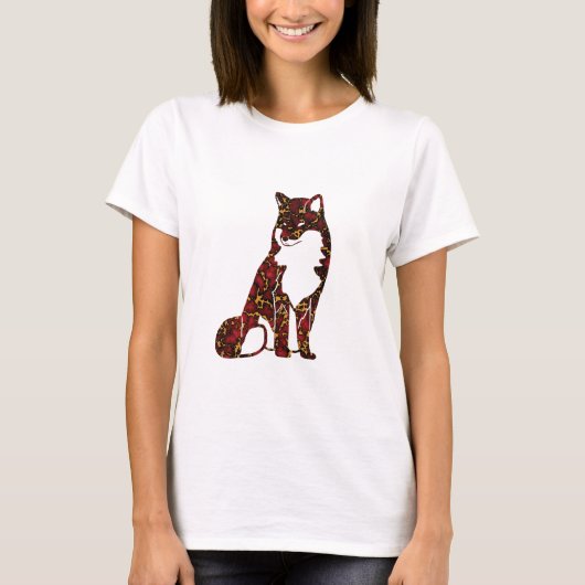 Ruby Red王室のと金ゴールドMarble Texture on fox Tシャツ (正面)