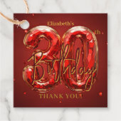 Ruby Red and Gold 30th Birthday Party Thank You フェイバータグ (正面)