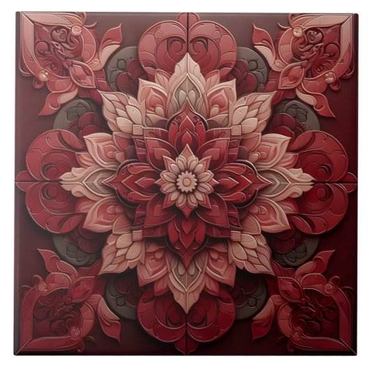 Ruby Red Elegance 3D Effect Designerタイル タイル (正面)