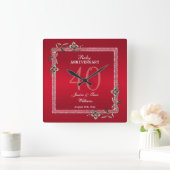 Ruby Red GemsとグリッターRuby 40TH 結婚's スクエア壁時計 (ホーム)